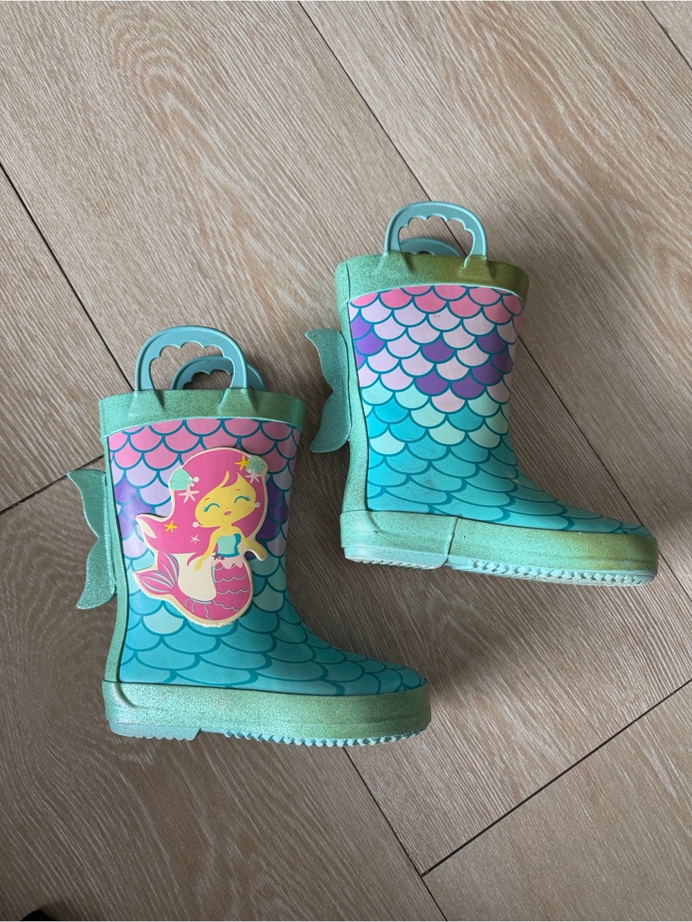 Kids Mermaid Print Teal Rain & Snow Boots